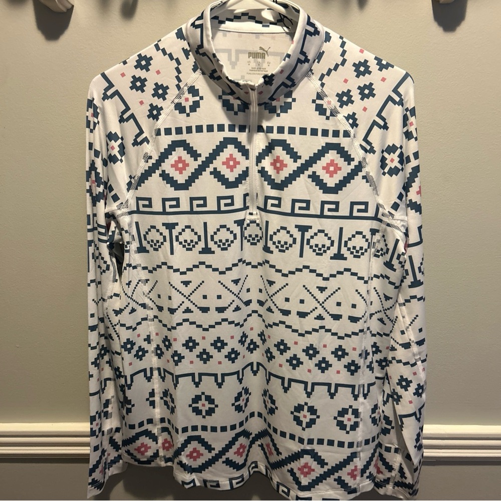 PUMA Womens YouV Fair Isle 1/4 Zip Golf Pullover